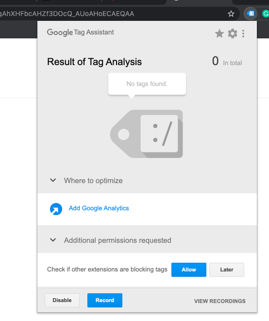 Google Tag Manager Chrome extension to test for Google Analytics